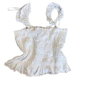 White Smocked Ruched Top